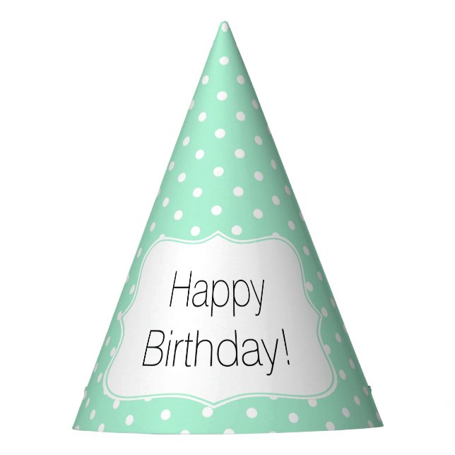 Magic Mint and White Polka Dot Birthday Party Hat (Front)