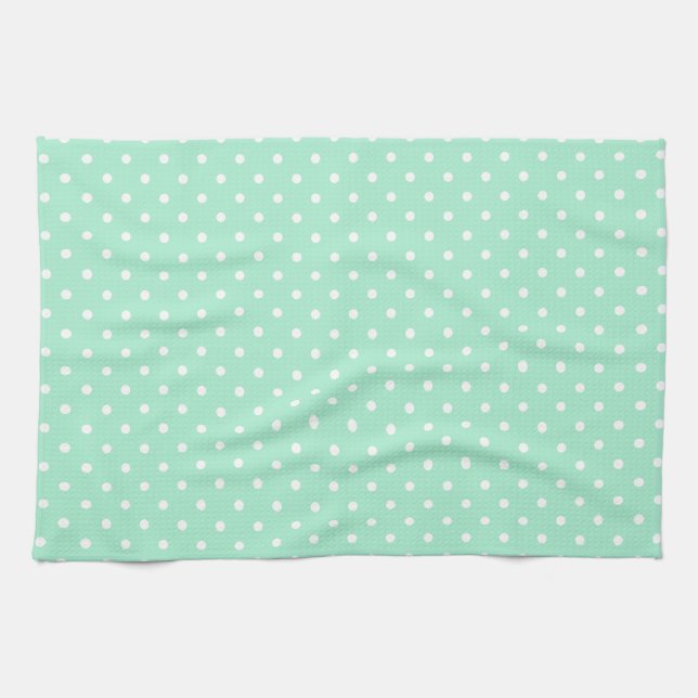 Magic Mint and White Polka Dot Pattern Tea Towel (Horizontal)