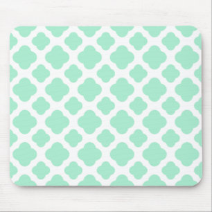 Magic Mint and White Quatrefoil Pattern Mouse Pad