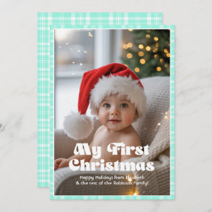 Magic Mint Gingham My First Christmas Baby Holiday Card