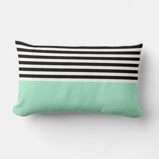 Magic Mint With Black and White Stripes Lumbar Cushion (Front)