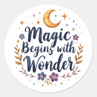 Magic Moon Stars Floral Classic Round Sticker