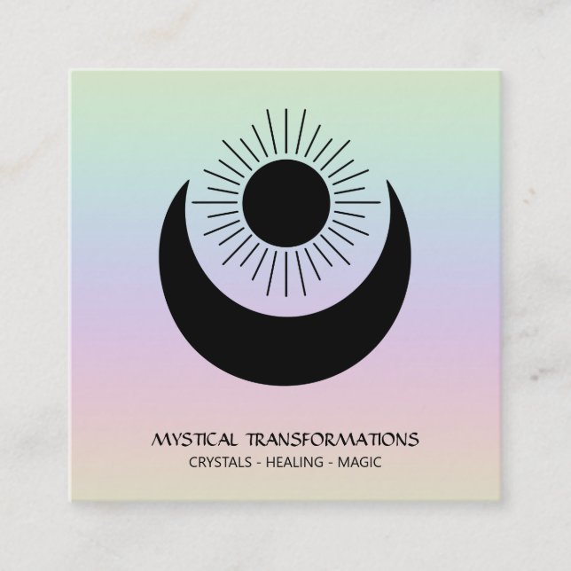 *~* Magic Moon Sun Alchemy Cosmic Universe Rainbow Square Business Card (Front)