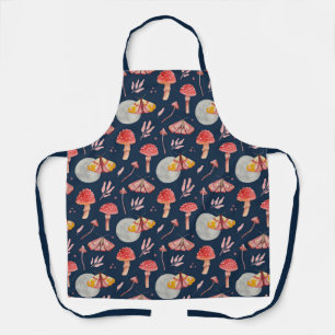 Magic moth and mushroom pattern. Woodland night  Apron