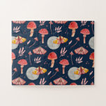 Magic moth and mushroom pattern. Woodland night  Jigsaw Puzzle<br><div class="desc">Magic night moth and woodland mushroom pattern puzzle.</div>