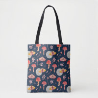 Magic moth and mushroom pattern. Woodland night