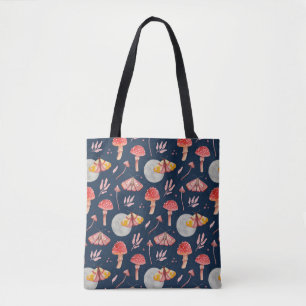 Magic moth and mushroom pattern. Woodland night Tote Bag