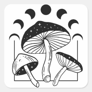 Magic Mushroom Moon Phases Square Sticker
