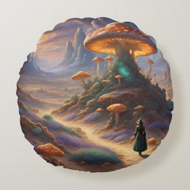 Magic Mushroom Planet  Round Cushion (Front)