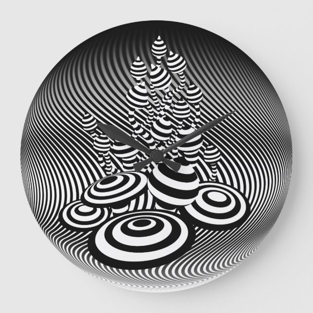 Magic Mushrooms b/w optical design Wall Clock. Large Clock (Front)