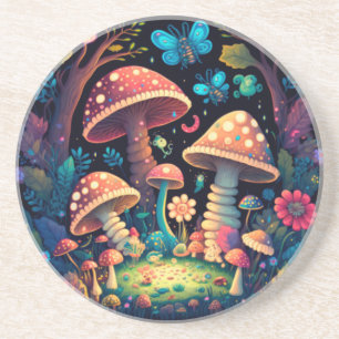 Magic mushrooms butterflies coaster