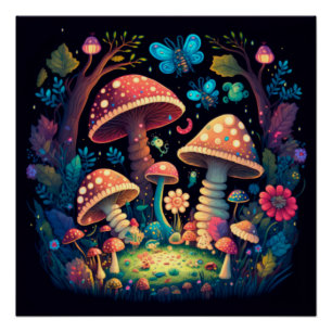 Magic mushrooms butterflies      poster