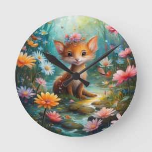 Magic mushrooms butterflies round clock
