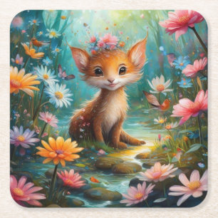 Magic mushrooms butterflies square paper coaster