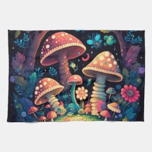 Magic mushrooms butterflies tea towel