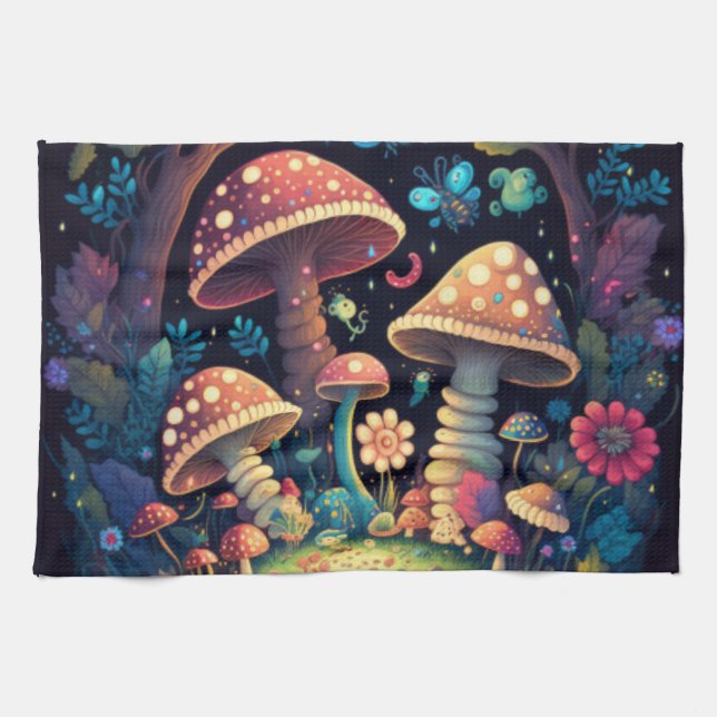 Magic mushrooms butterflies      tea towel (Horizontal)