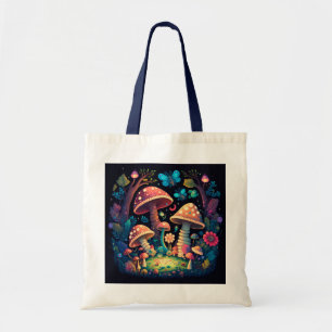 Magic mushrooms butterflies tote bag