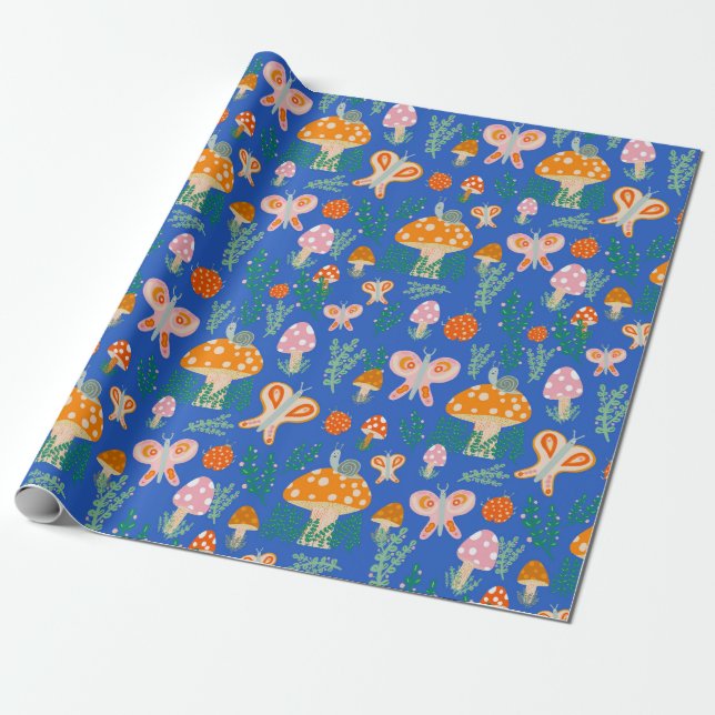 Magic Mushrooms Cute Butterflies Snails Ladybugs Wrapping Paper (Unrolled)