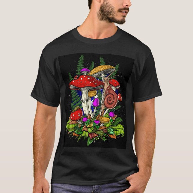 Magic Mushrooms Fungus Fungi Buddha Zen OM T Shirt (Front)