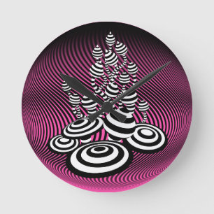 Magic Mushrooms pink optical design Wall Clock. Round Clock