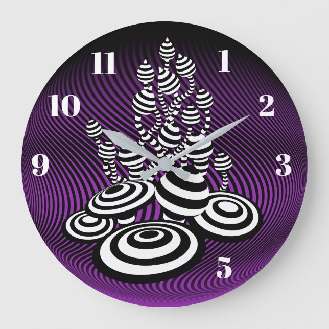 Magic Mushrooms purple optical design Wall Clock. Large Clock (Front)