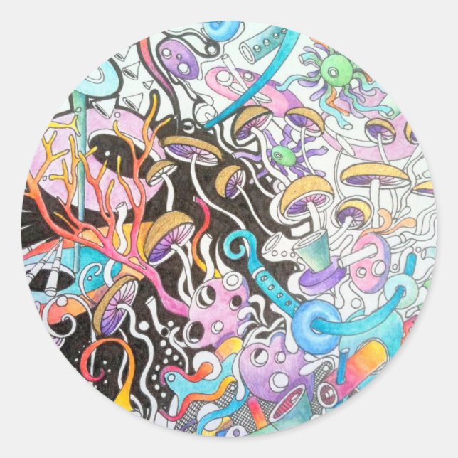 Magic Mushrooms Round Sticker (Front)