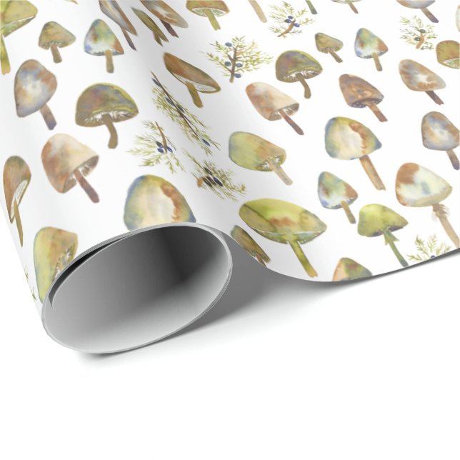 Magic Mushrooms Watercolor Forest Pattern Gift Wrapping Paper (Roll Corner)