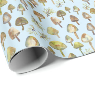 Magic Mushrooms Watercolor Forest Pattern Gift Wrapping Paper