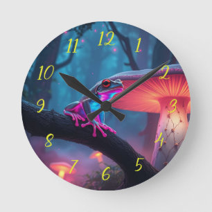 Magic Neon Frog Round Clock