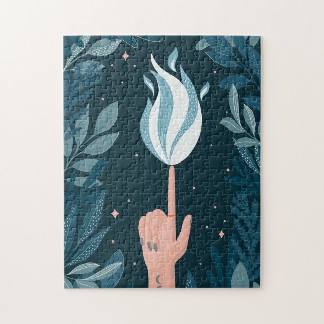 Magic night blue navy flame. Fire light spirit  Jigsaw Puzzle (Vertical)