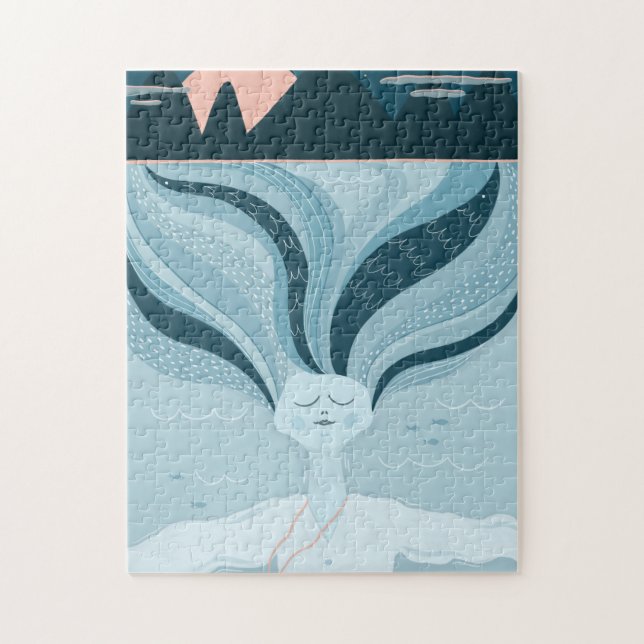 Magic night mermaid. Navy blue nautical spirit Jigsaw Puzzle (Vertical)