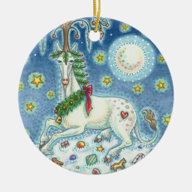 MAGIC OF A CHRISTMAS UNICORN, HORSE ORNAMENT Round (Front)