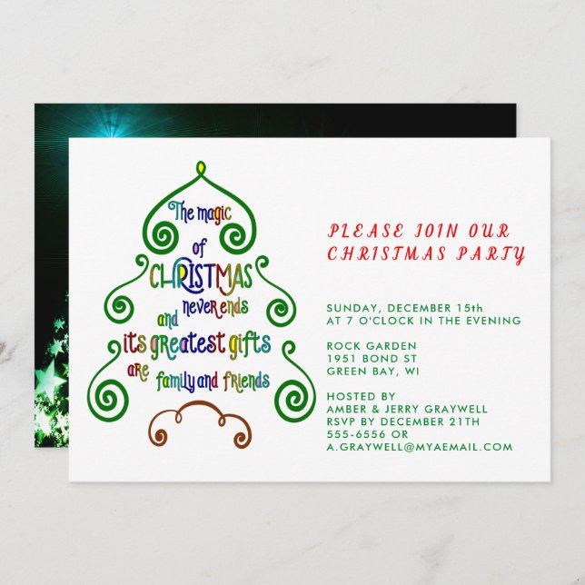 Magic of Christmas Typography in Tree Shape, ZPR Invitation (Front/Back)