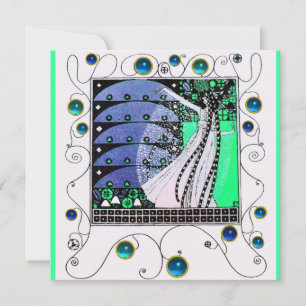 MAGIC OF THE SPRING bright aqua blue teal black Invitation