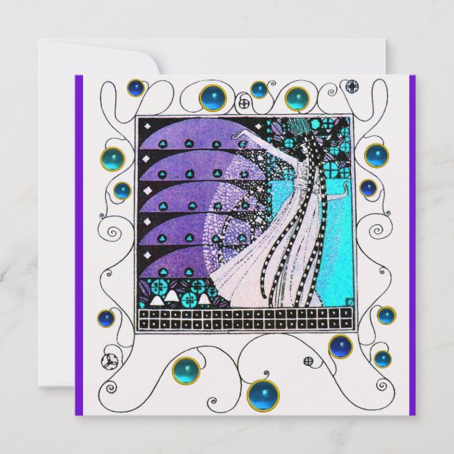 MAGIC OF THE  SPRING,bright purple black aqua blue Invitation (Front)