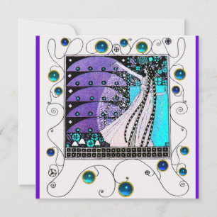 MAGIC OF THE SPRING,bright purple black aqua blue Invitation