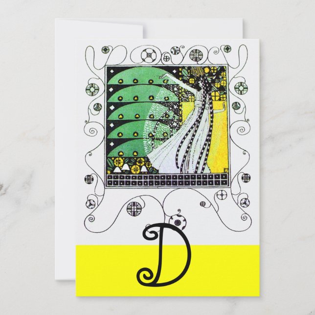 MAGIC OF THE  SPRING ,bright yellow  black green Invitation (Front)