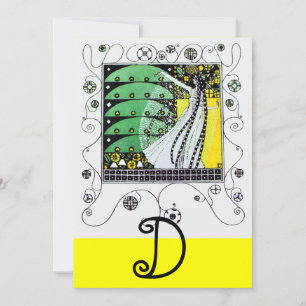 MAGIC OF THE  SPRING ,bright yellow  black green Invitation