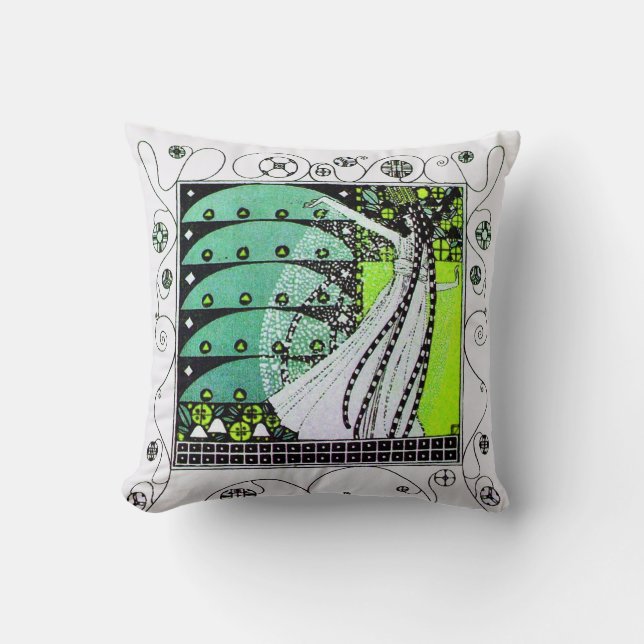 MAGIC OF THE  SPRING ,bright yellow green black Cushion (Front)