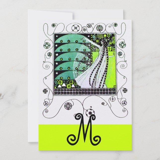 MAGIC OF THE  SPRING ,bright yellow green black Invitation (Front)