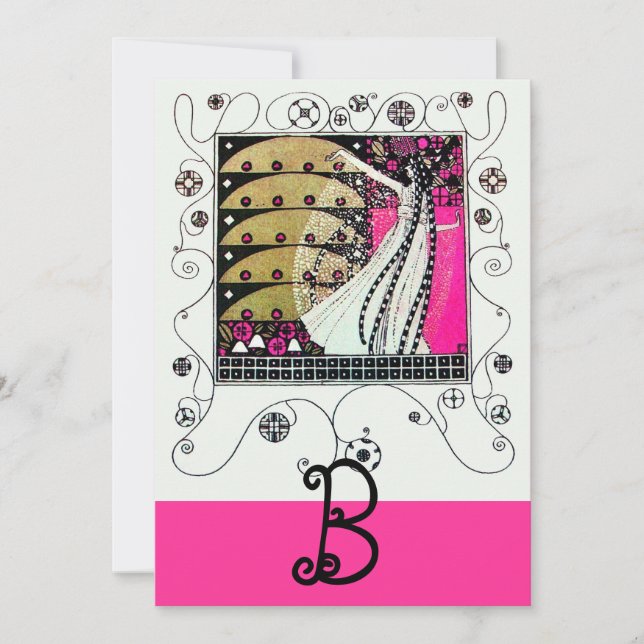 MAGIC OF THE SPRING, Fuchsia,Green Yellow,Black Invitation (Front)