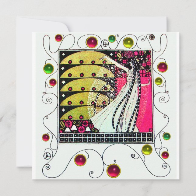 MAGIC OF THE SPRING, Fuchsia,Green Yellow,Black Invitation (Front)