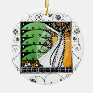 MAGIC OF THE SPRING green yellow Ceramic Ornament