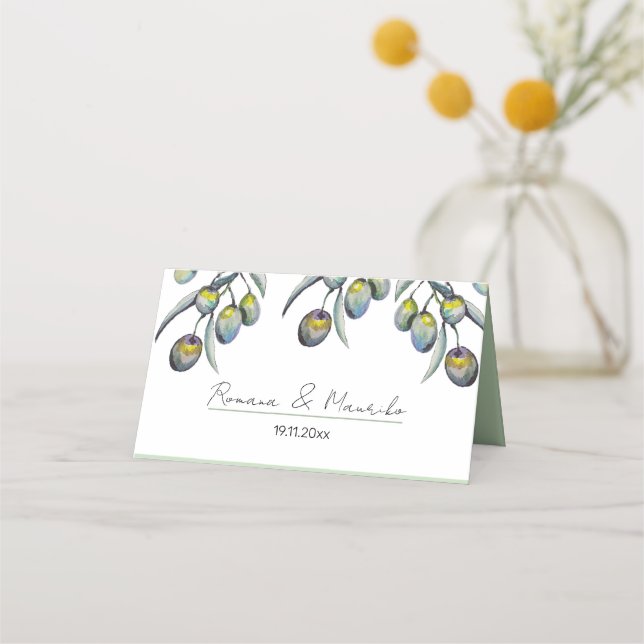 Magic Olive Watercolor Hand-painted Place Card (Front)