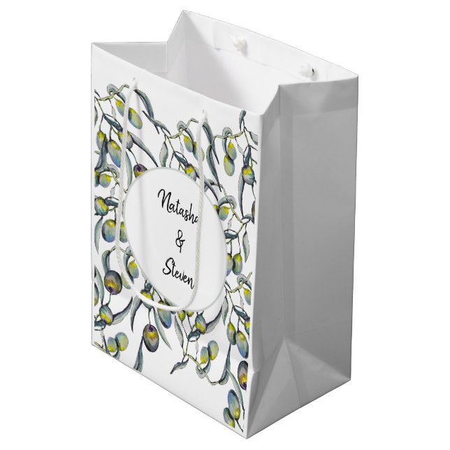 Magic Olives Watercolor Hand-painted Medium Gift Bag (Front Angled)
