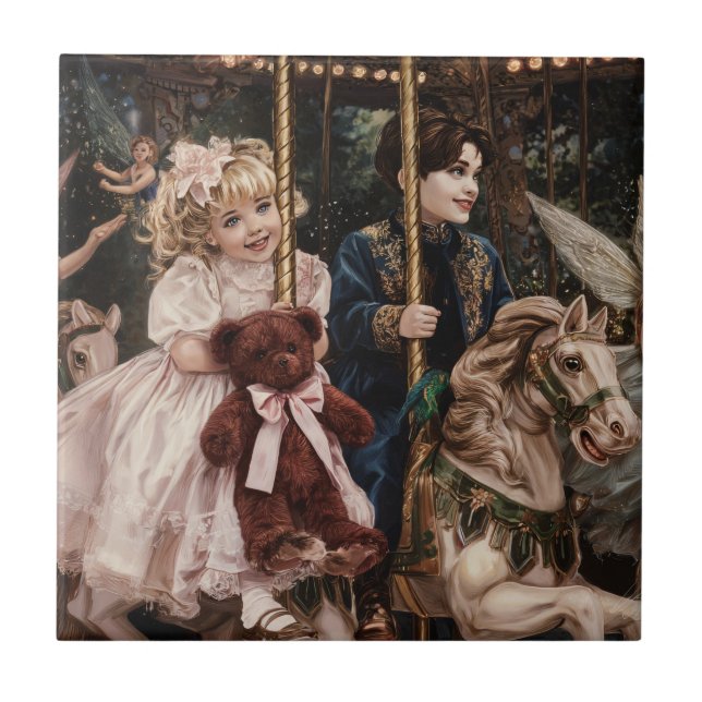 “Magic on the Carousel with My Red Teddy” Ceramic Tile (Front)