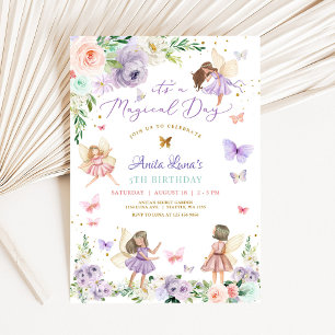 Magic ONE Purple Pink Fairy Butterfly Birthday Invitation