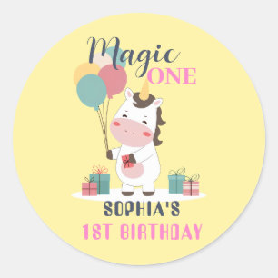 Magic One Unicorn 1st Birthday Classic Round Sticker