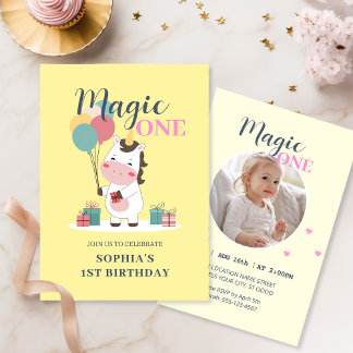 Magic One Unicorn 1st Birthday Invitation