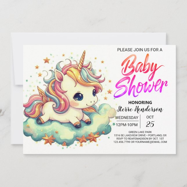 Magic Online Custom Unicorn Baby Shower Invitation (Front)